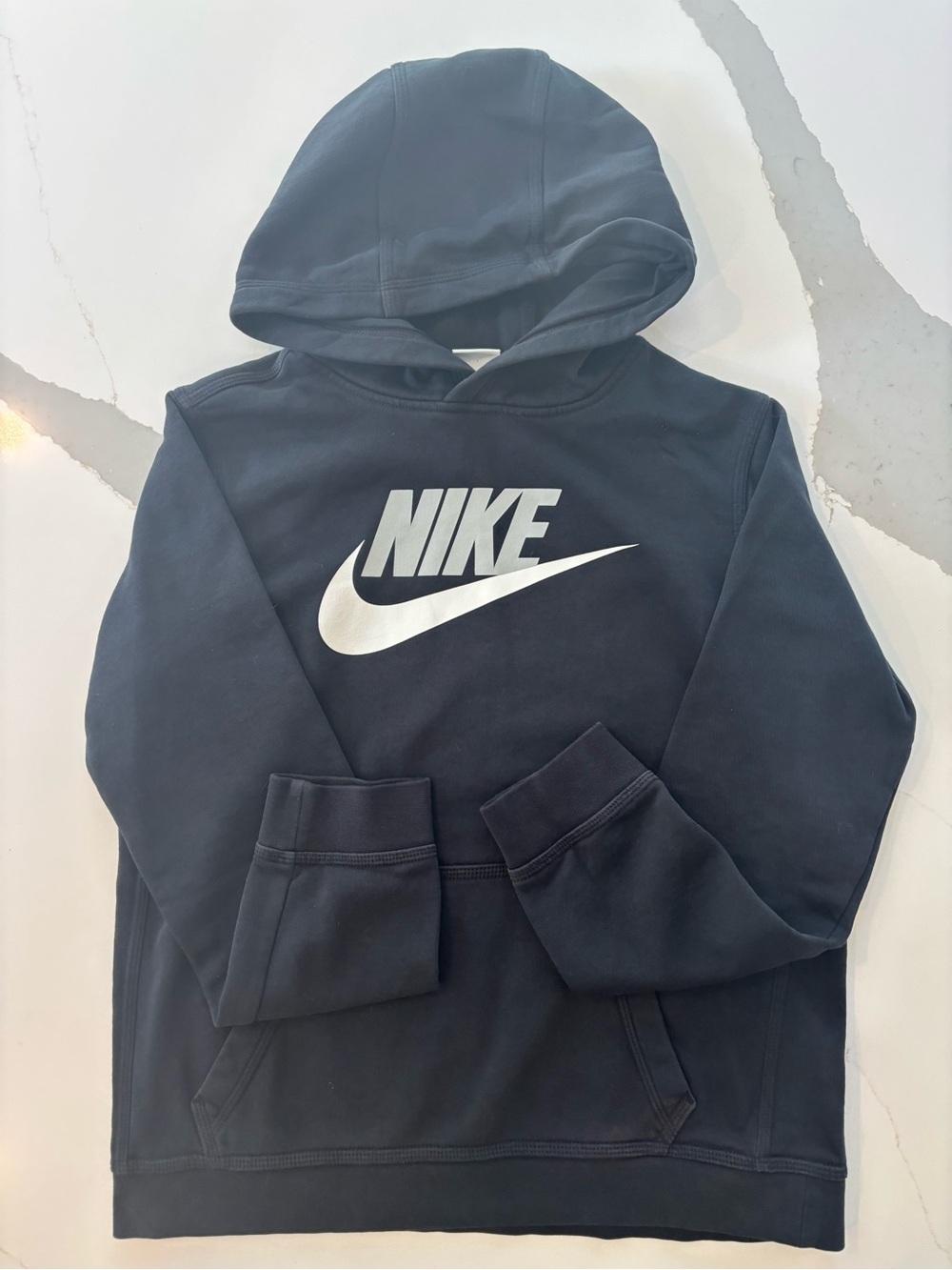 Nike Kids Black Hooded Sweatshirt W Gray Logo & White Swoosh..